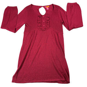 Catch My I Top Womens L Red Metallic Knit Ruffle Keyhole Y2K Boho Tunic Blouse